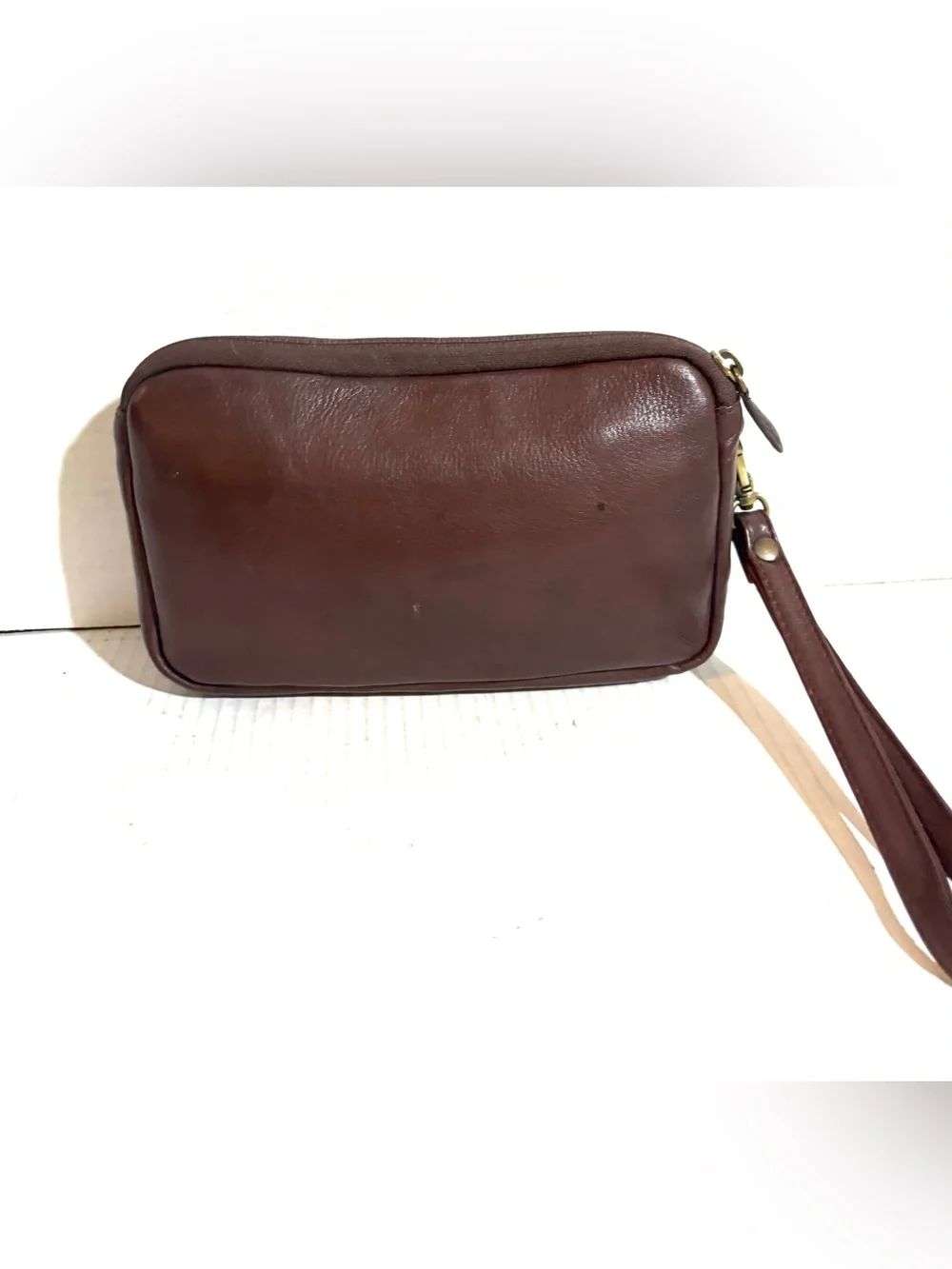 Classic unisex vintage Brown Leather Wristlet wallet clutch